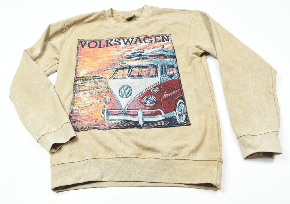 Volkswagen VW Bus Tapestry Sweatshirt Mens Small Beige Long Sleeve Pullover